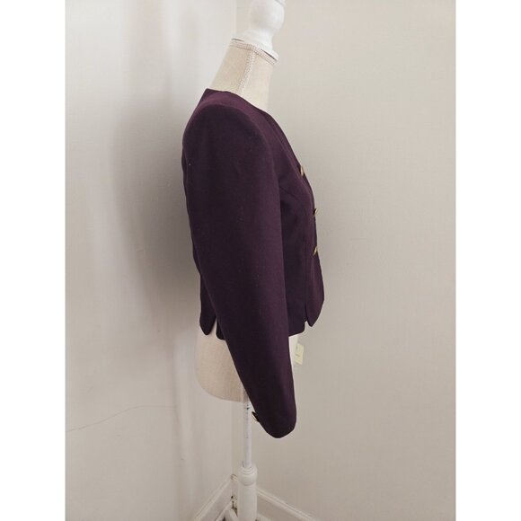 Vintage Maroon Burgundy Pure New Virgin Wool Blazer Jacket 4 Small Petite Gold - Picture 5 of 9